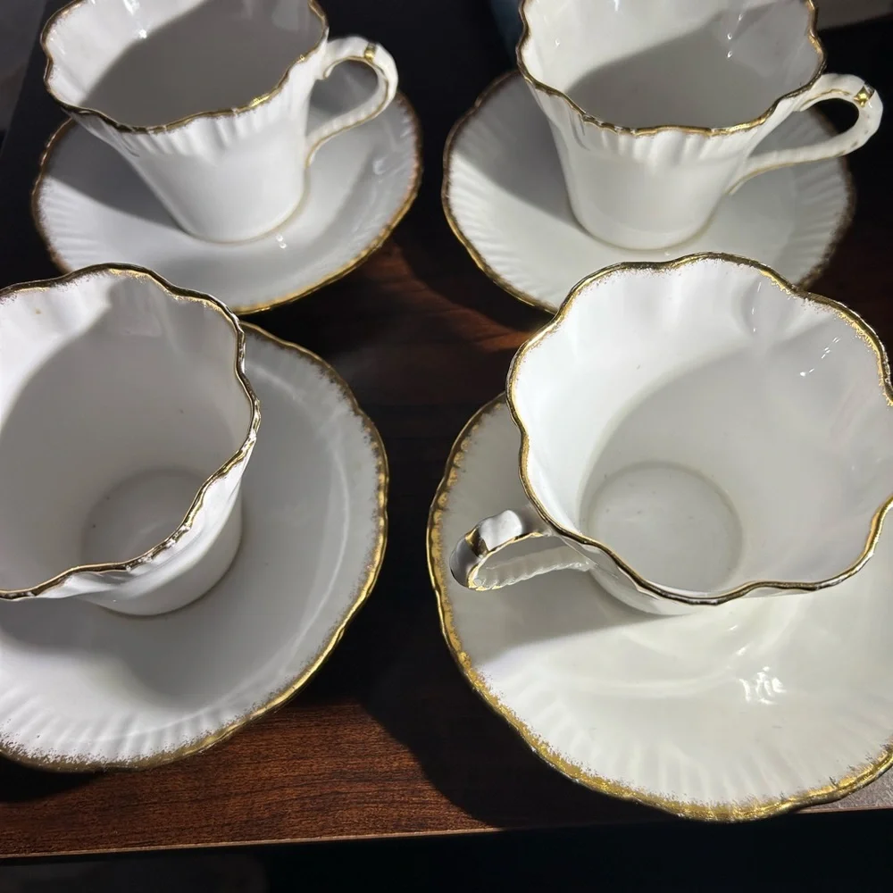 Vintage Signed SALISBURY Bone China England White Gold Pattern#3855 Cup & Saucer